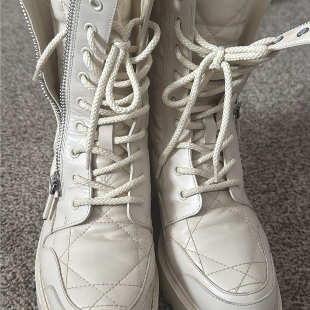 Dior White Ankle Booties with Quilted Detail